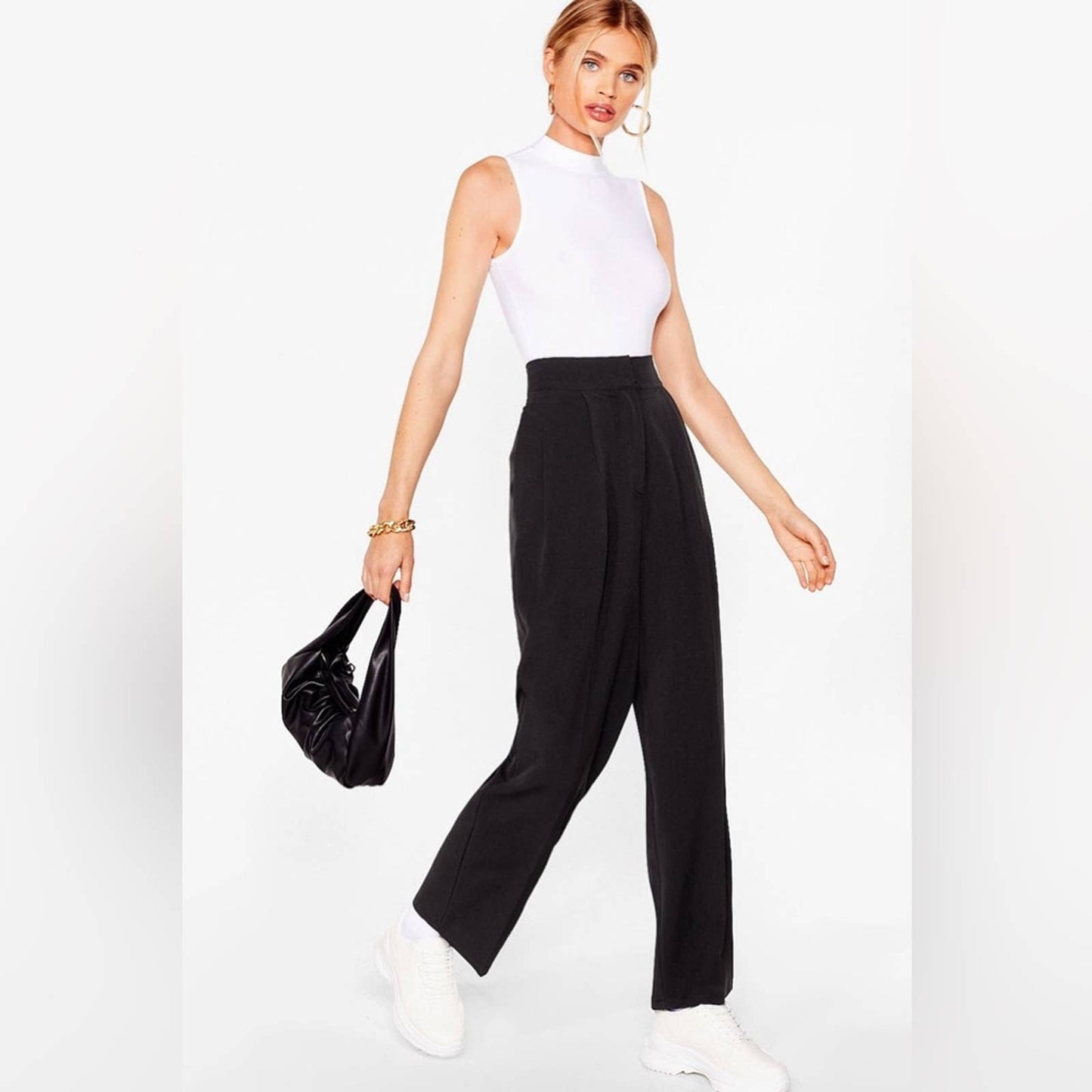 NastyGal high waisted straight leg black pants SZ 4