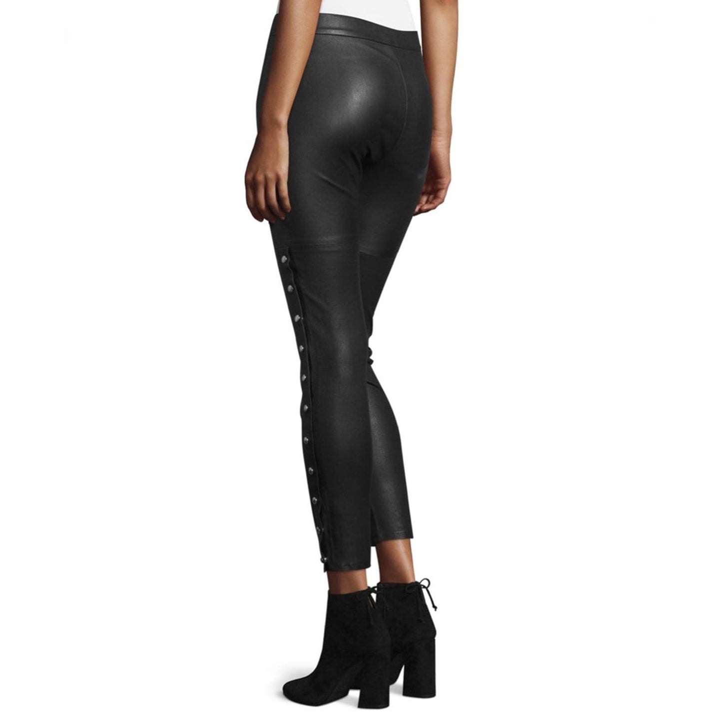 IRO Sabrina Snap-Trim Leather Ankle Pants, Black SZ 40/8