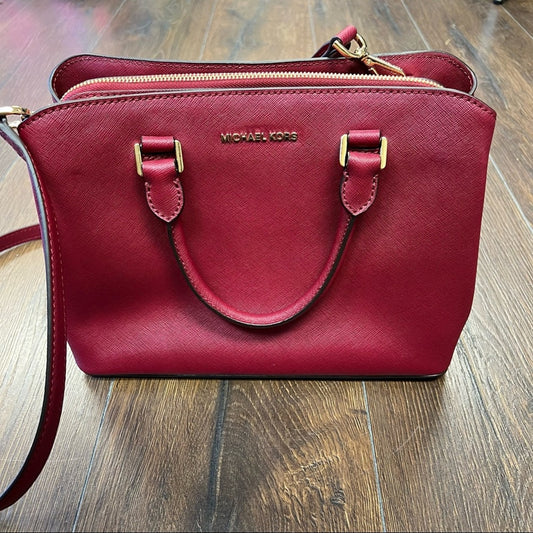 Authentic MICHAEL MICHAEL KORS red 
Saffiano Leather Handle Bag