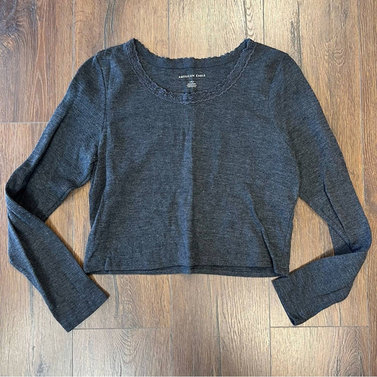 American Eagle lace trim cropped thermal SZ LG