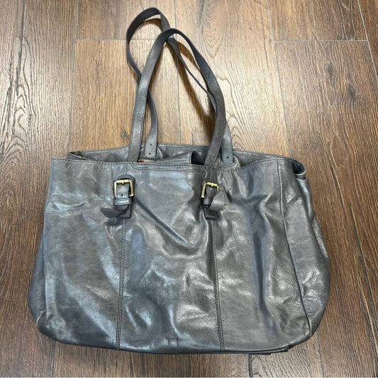 HOBO gray polished leather tote bag