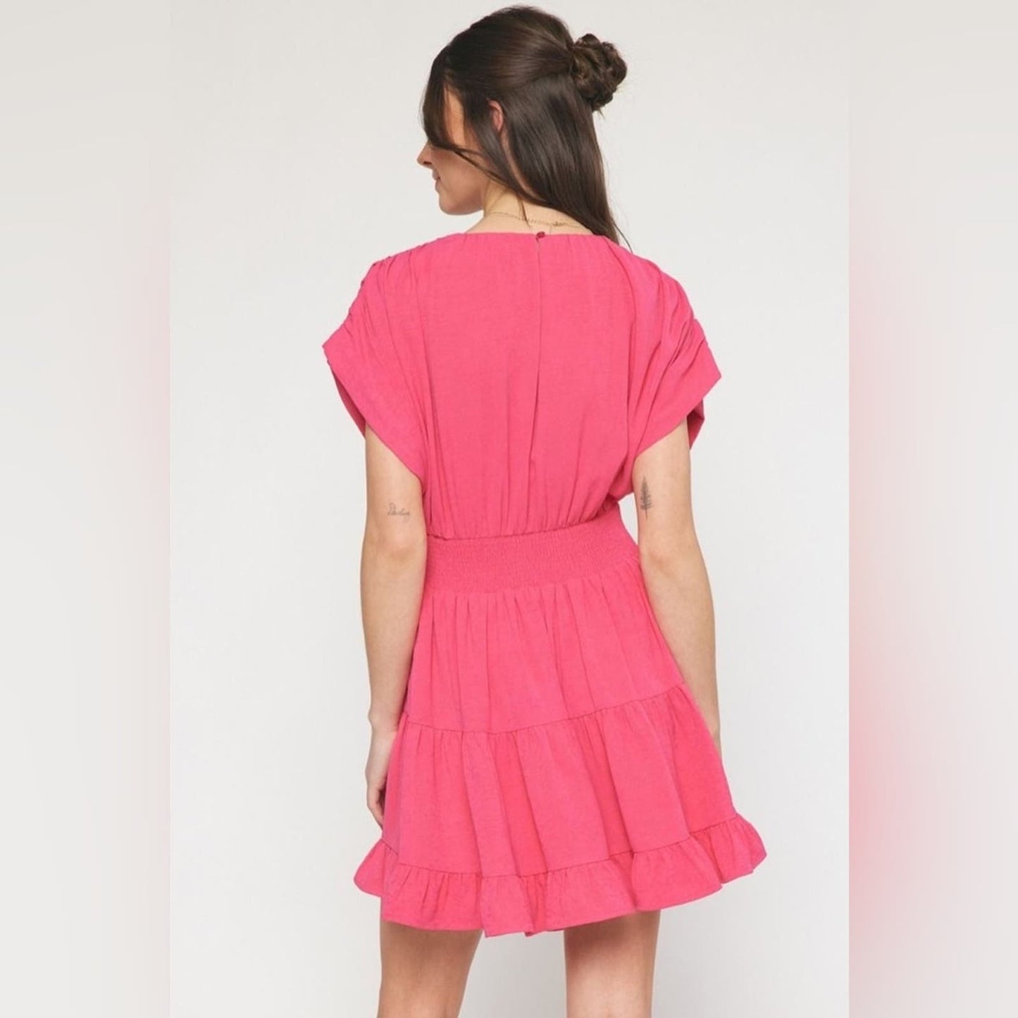 ENTRO Royalty's V-neck Tiered Dress Pink SZ LG