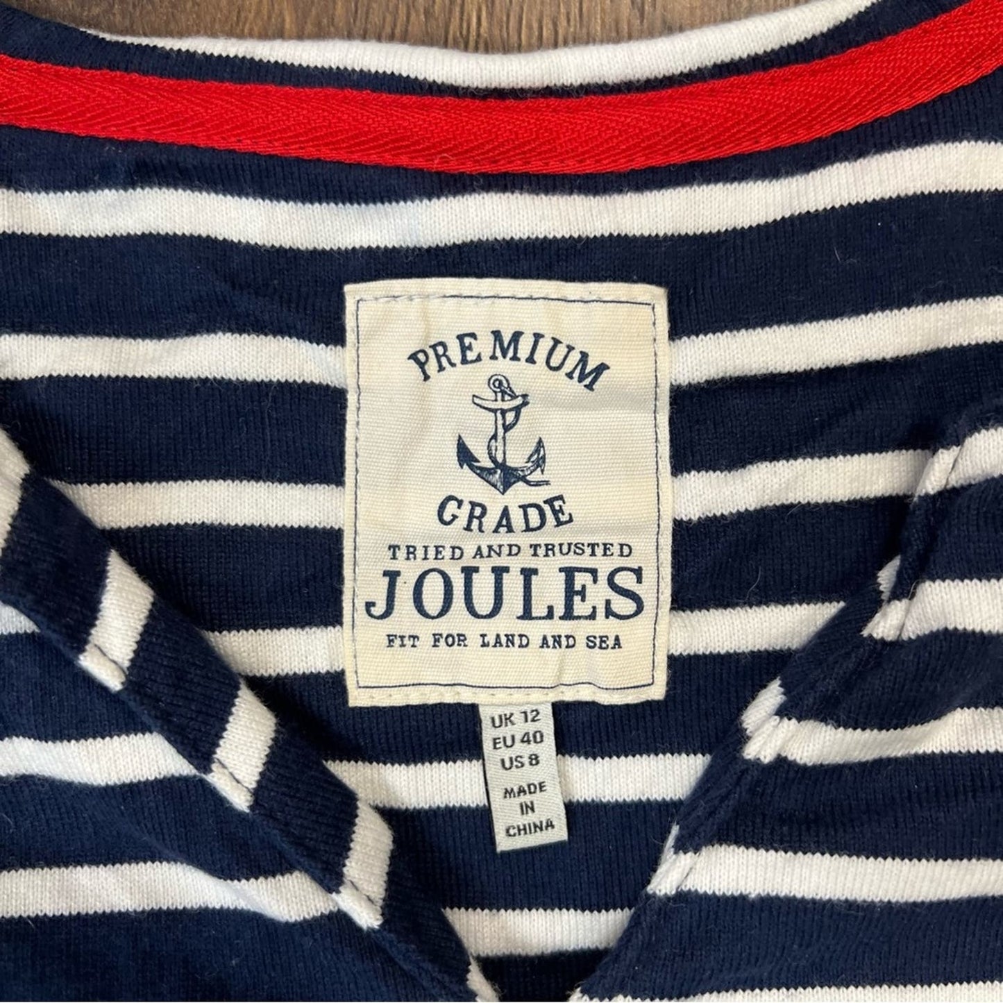 JOULES Harbour Notch Neck Womens Notch Neck Jersey Top - Navy Cream Stripe SZ 8