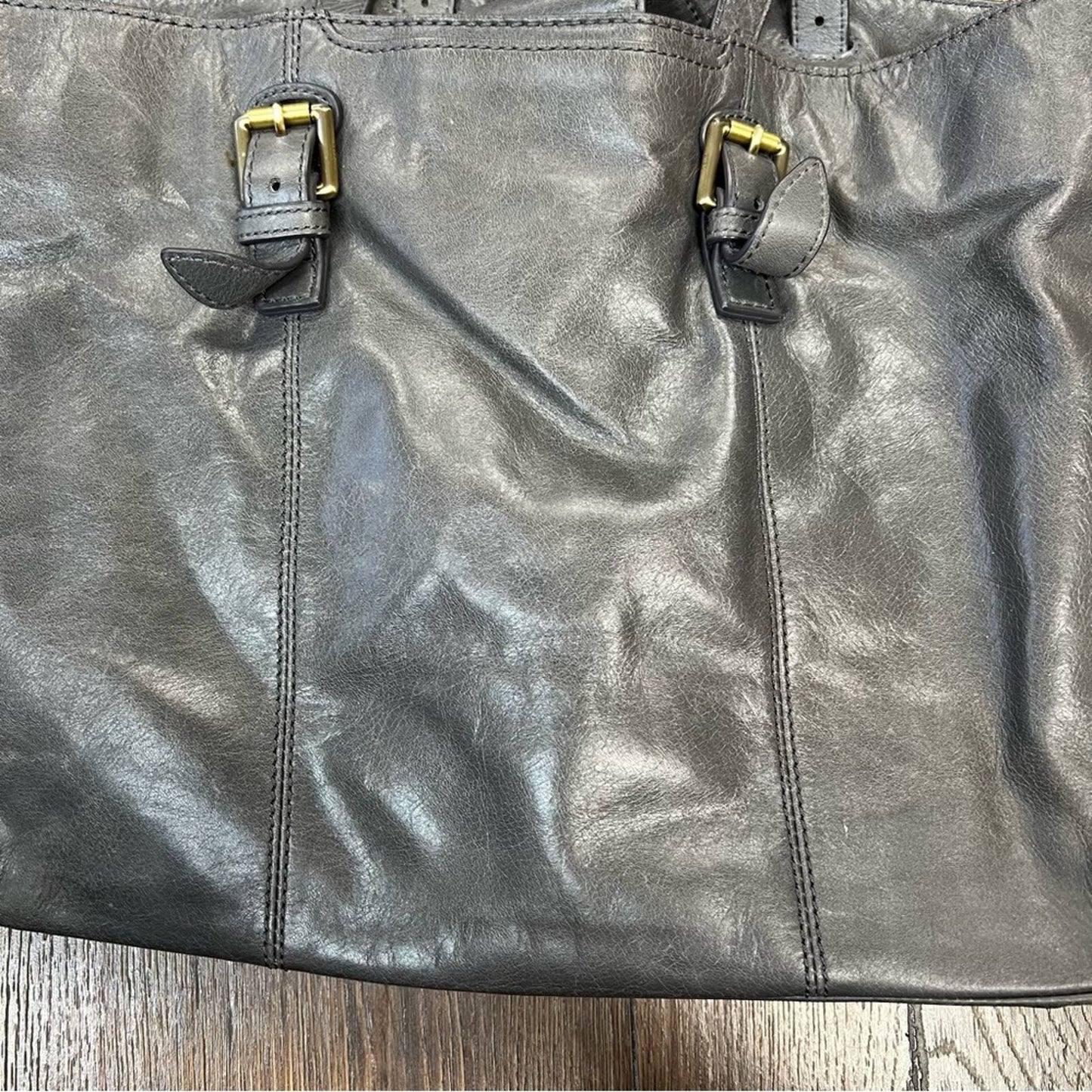 HOBO gray polished leather tote bag