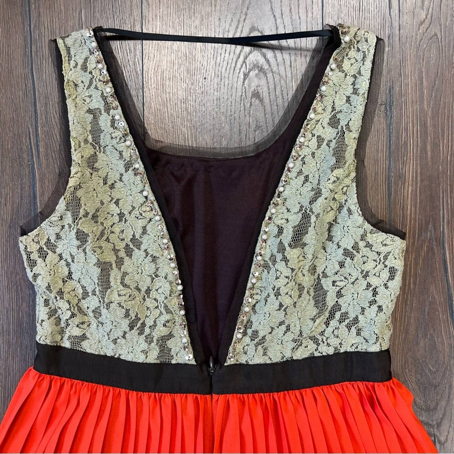 Ryu brown & orange pleated lace dress SZ LG