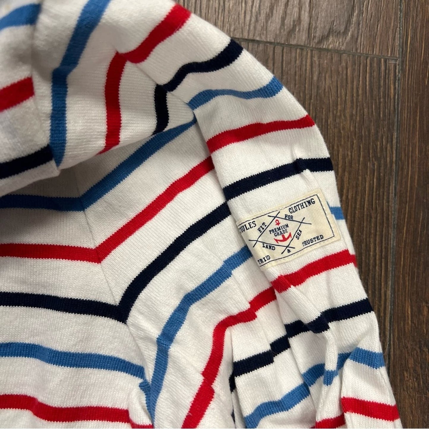 Joules Harbour Long Sleeve Jersey Top Cream Navy Red Blue SZ 8