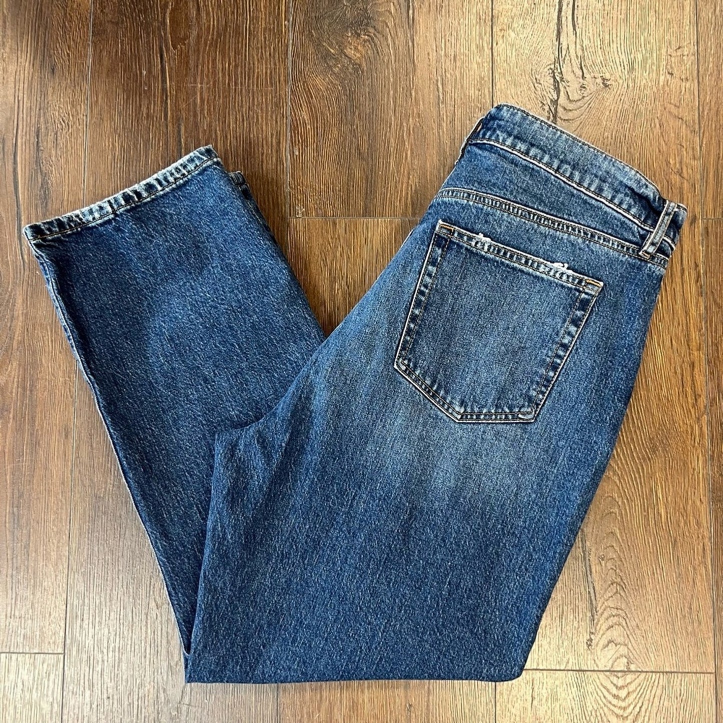 Loft High Rise Straight Crop Jeans in Staple Mid Indigo Wash SZ 32/14