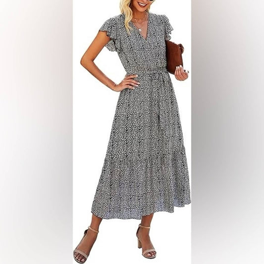 🆕 BTFBM Women Summer Bohemian
Floral Casual Wrap V Neck Ruffle SZ SM