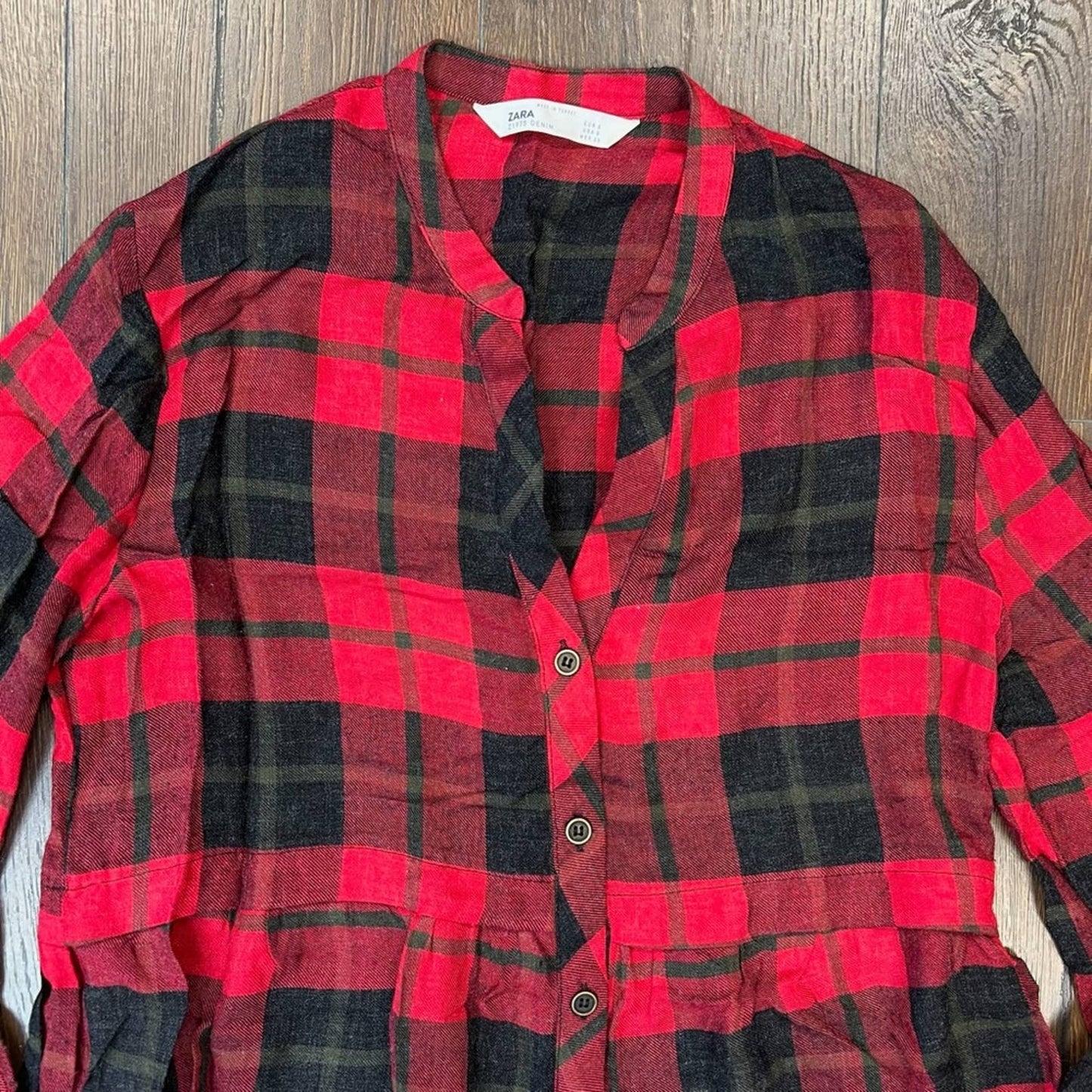 Zara red plaid flannel button down dress SZ SM