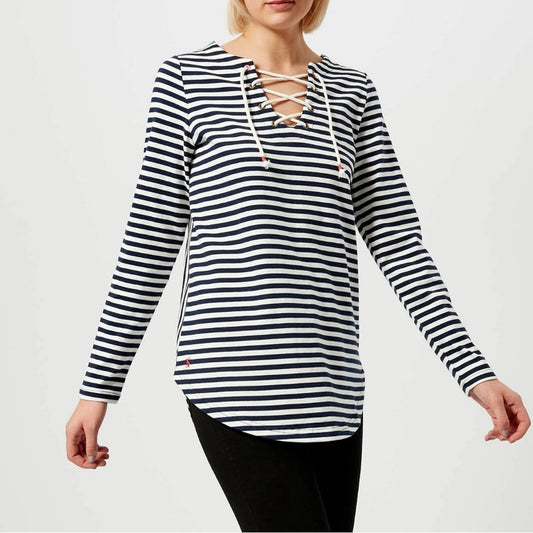 Joules Women's Lacey Lace Front Sweatshirt - French Navy Stripe SZ 6