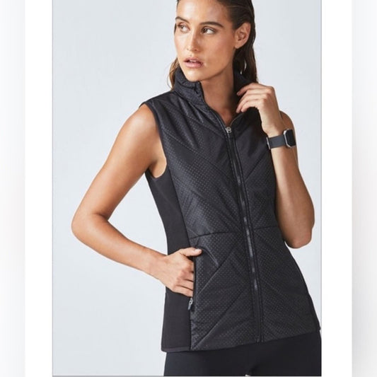 Fabletics Sedona Black Hooded Puffer Vest SZ LG