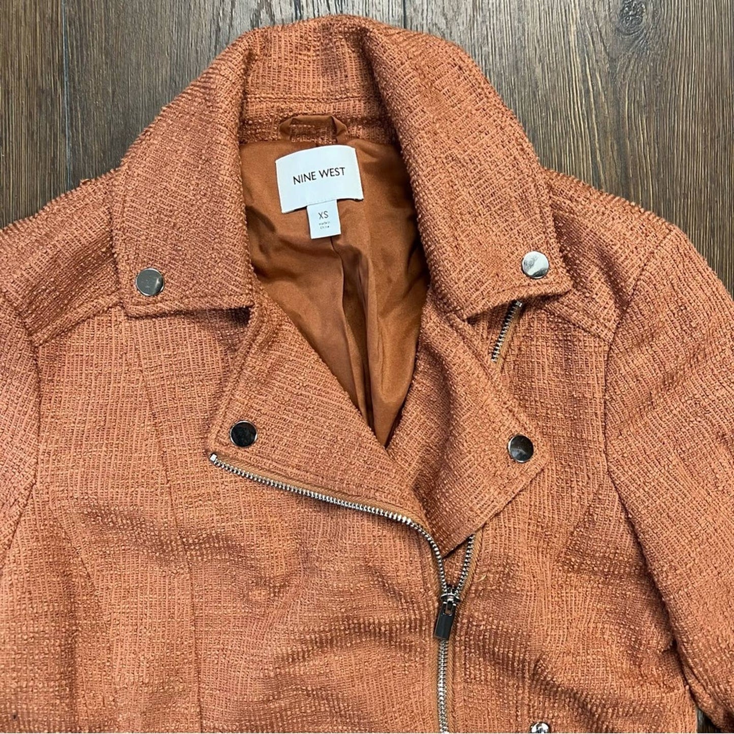Nine West Textured Knit Moto Jacket- mocha frosting color SZ XS