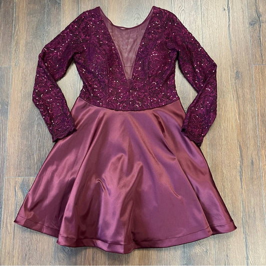 My Michelle satin/sequin long sleeve mini dress SZ XL