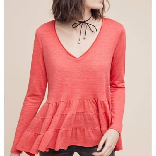 Anthropologie Deletta Thea Long Sleeve Ruffle Shirt Top SZ LG