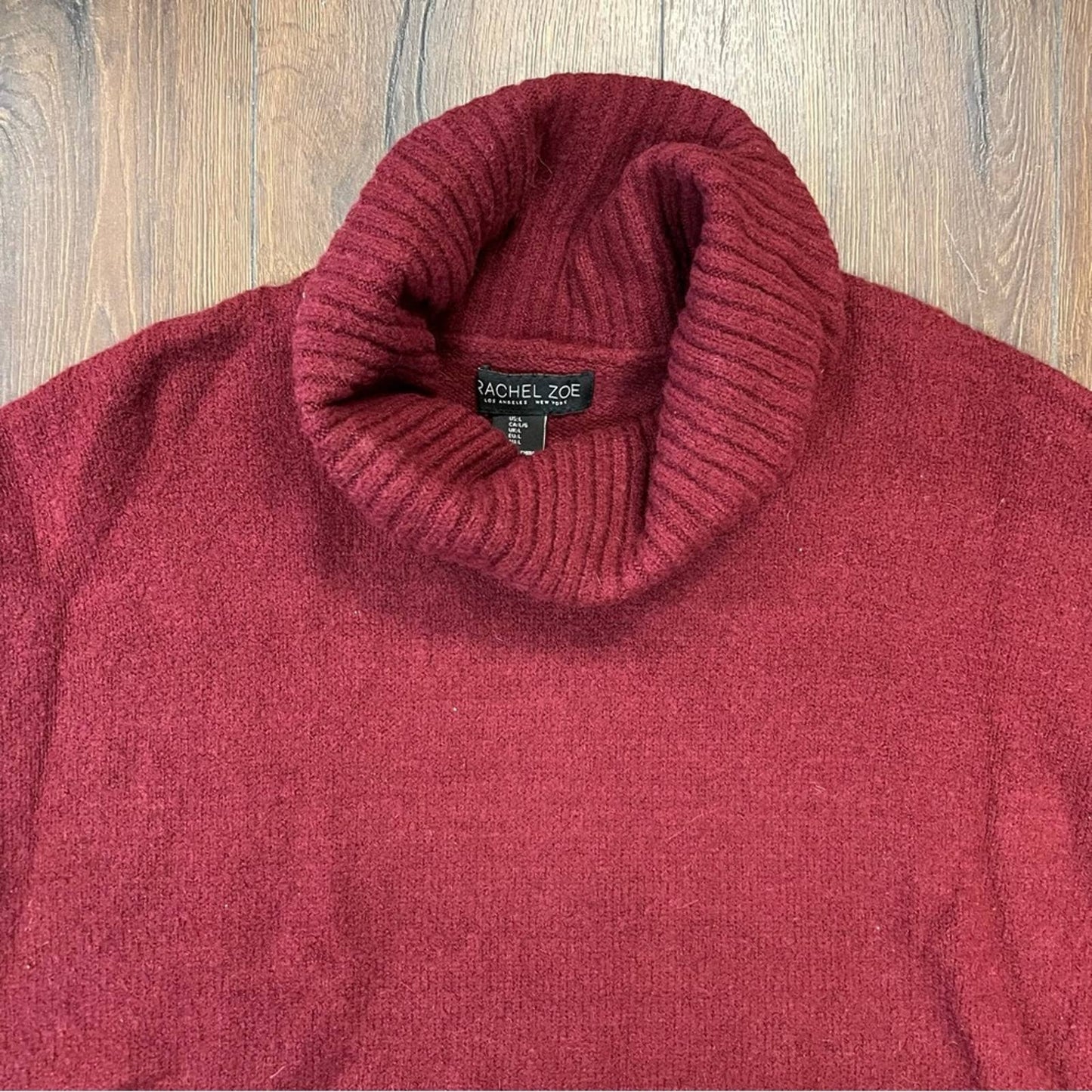 Rachel Zoe burgandy Merino Wool Blend Cowl Neck Sweater SZ LG