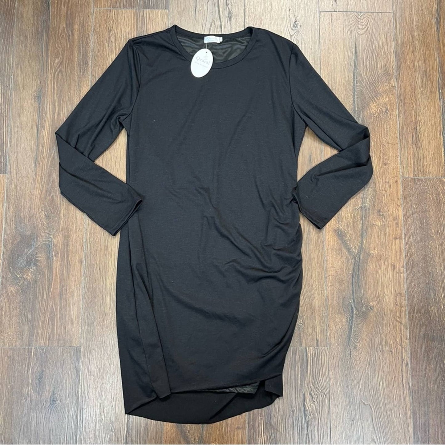 🆕 Qearal Ruched Bodycon Casual Long Sleeve Mini T-Shirt Dress SZ LG