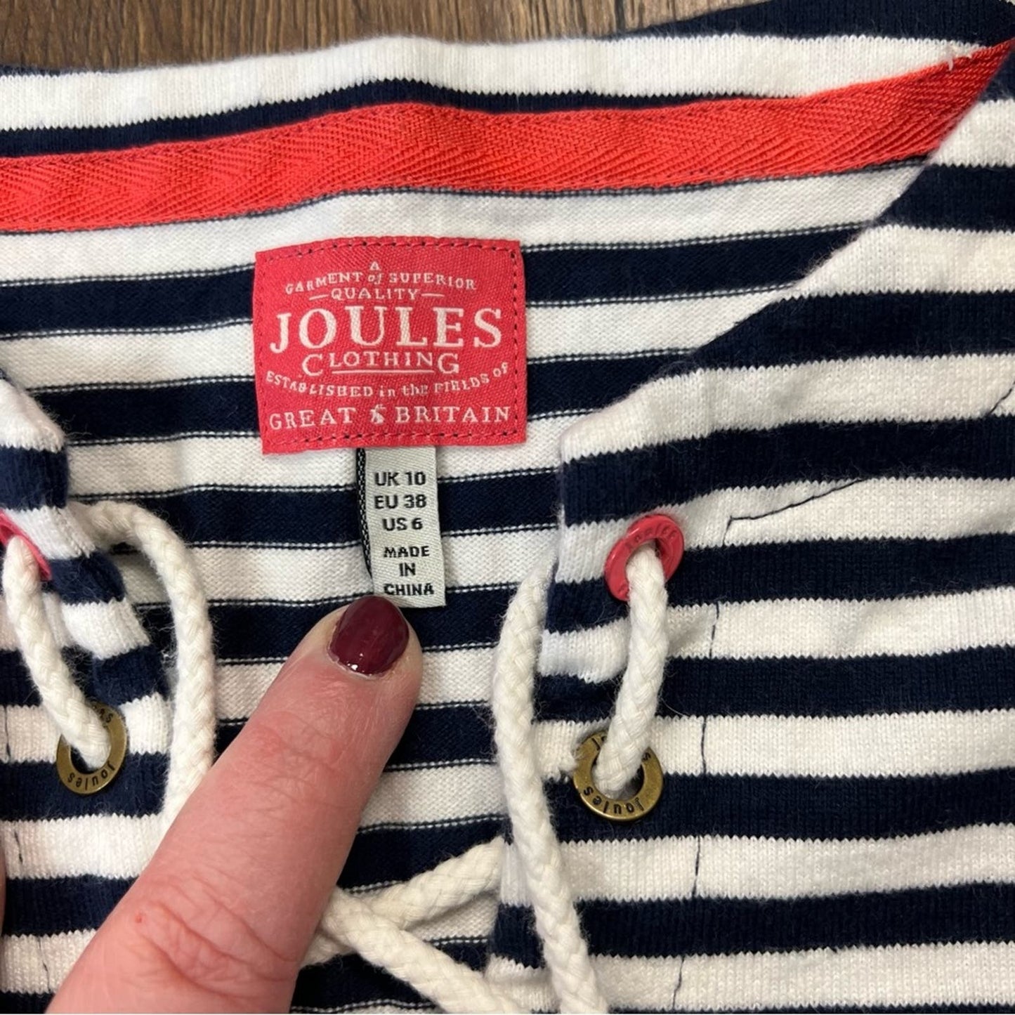 Joules Women's Lacey Lace Front Sweatshirt - French Navy Stripe SZ 6