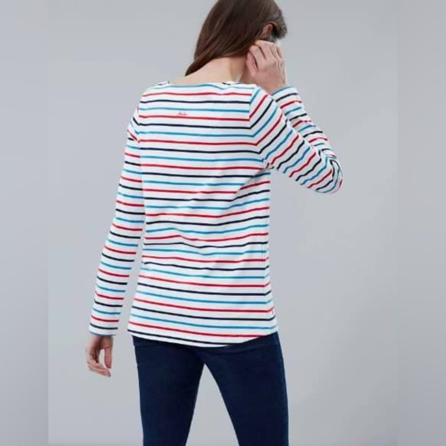Joules Harbour Long Sleeve Jersey Top Cream Navy Red Blue SZ 8