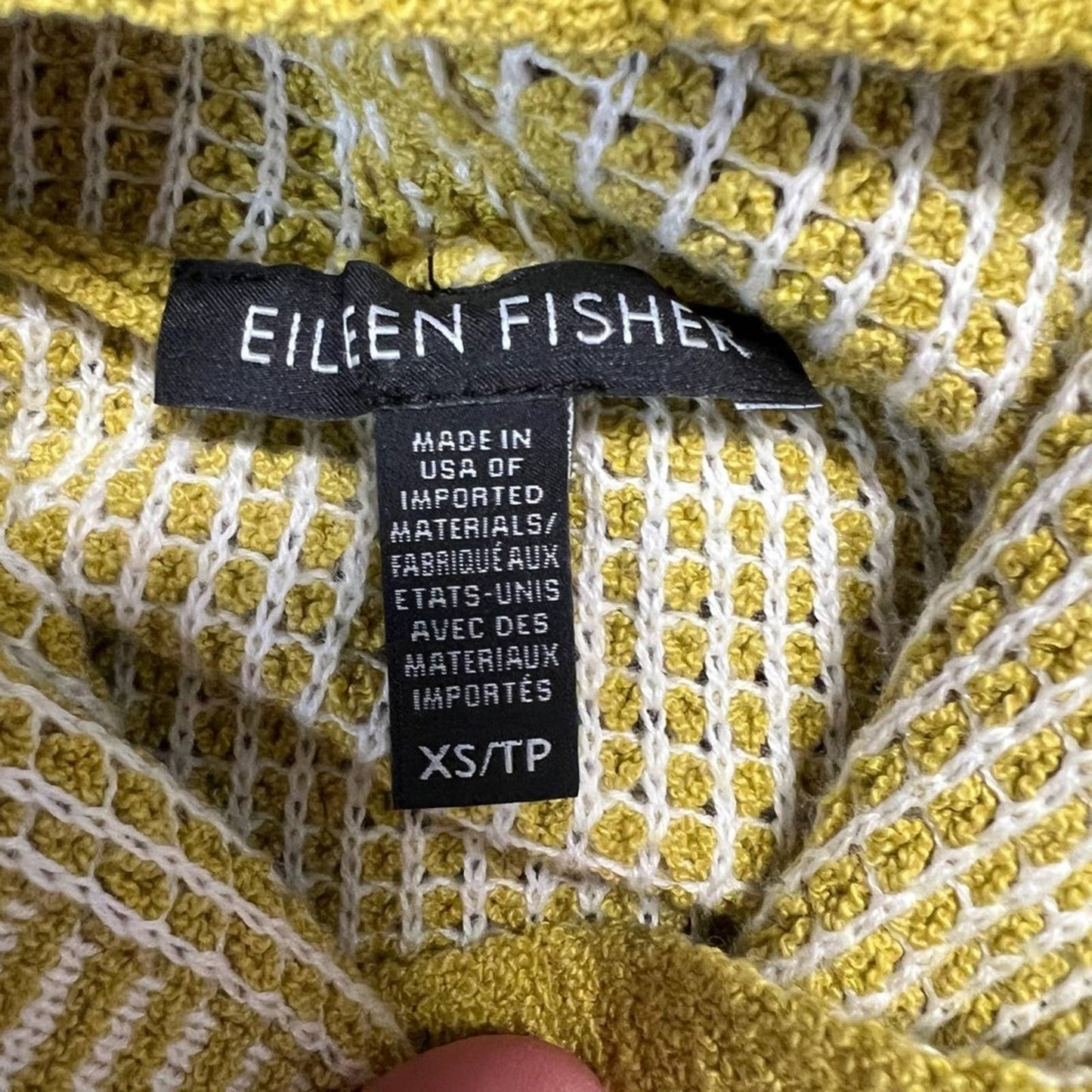 Eileen Fisher silk blend Boxy Mustard Sweater Hoodie SZ XS