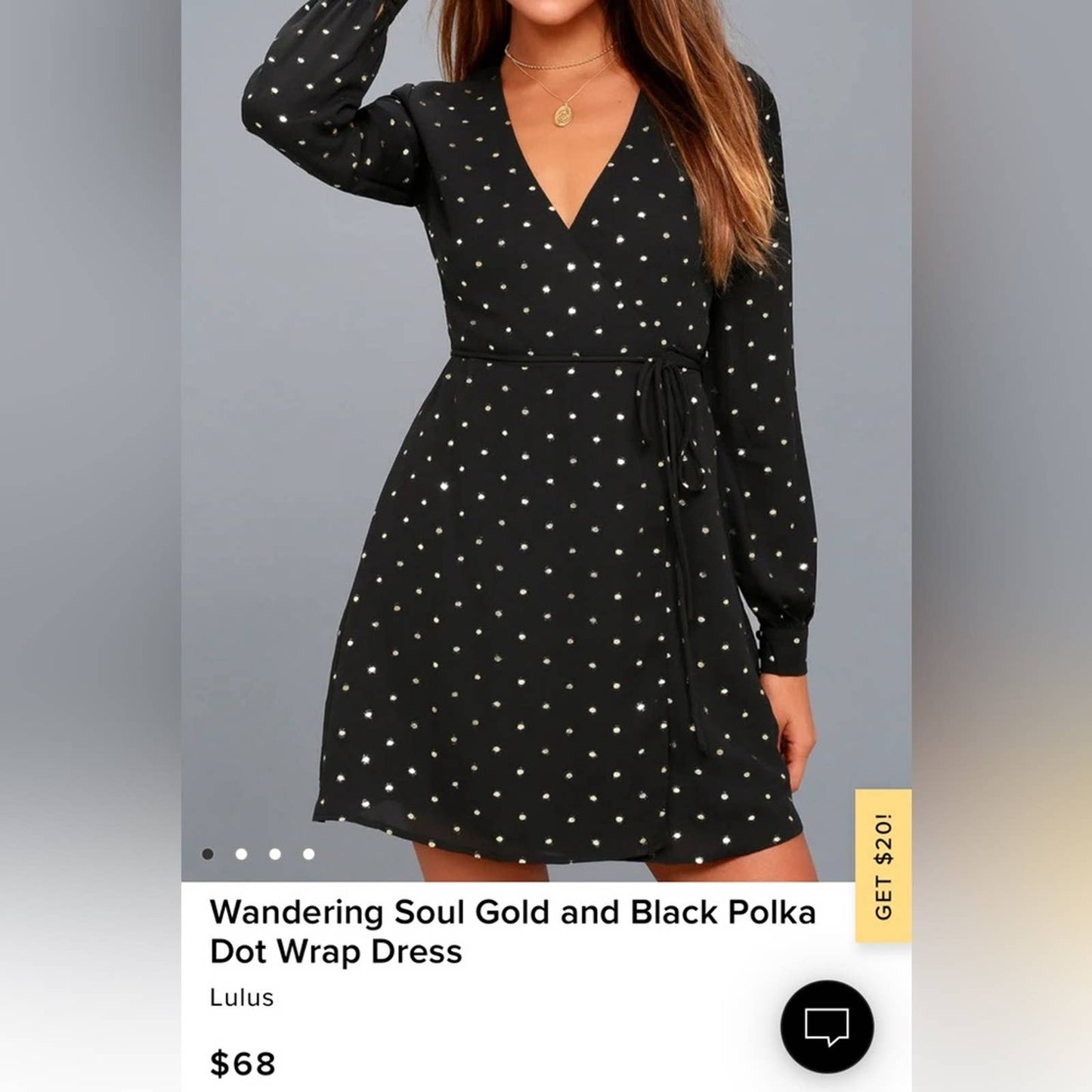 🆕 Lulu’s Wandering Soul Gold and Black Polka Dot Wrap Dress SZ MED