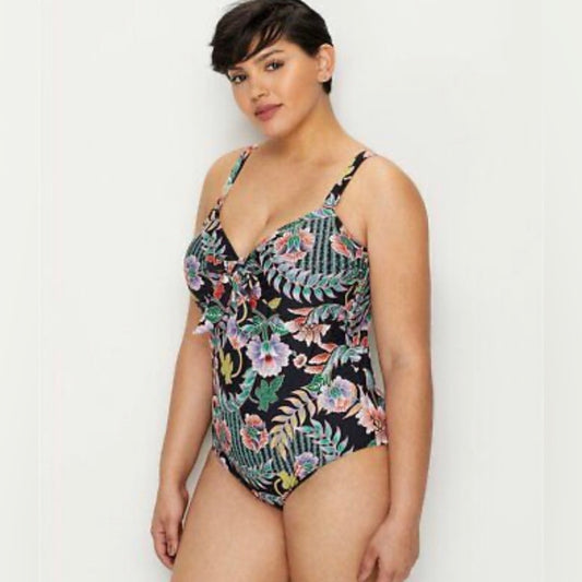 Raisins Curve BLACK ICE Indo Bloom Zanzibar Bandeau One-Piece Swimsuit Size 24W