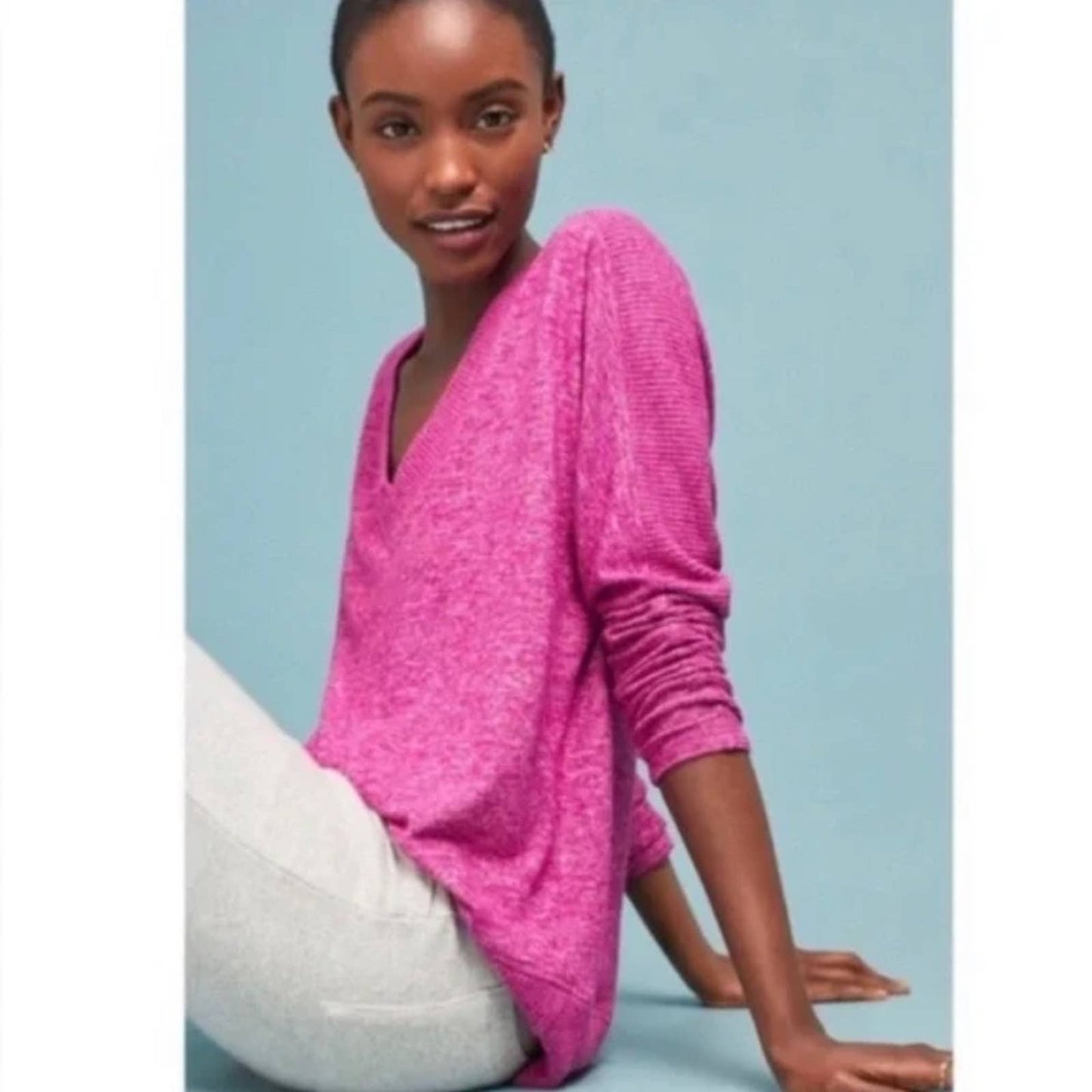 COA by Anthropologie Brushed-Fleece V-Neck Pullover sweater SZ LG