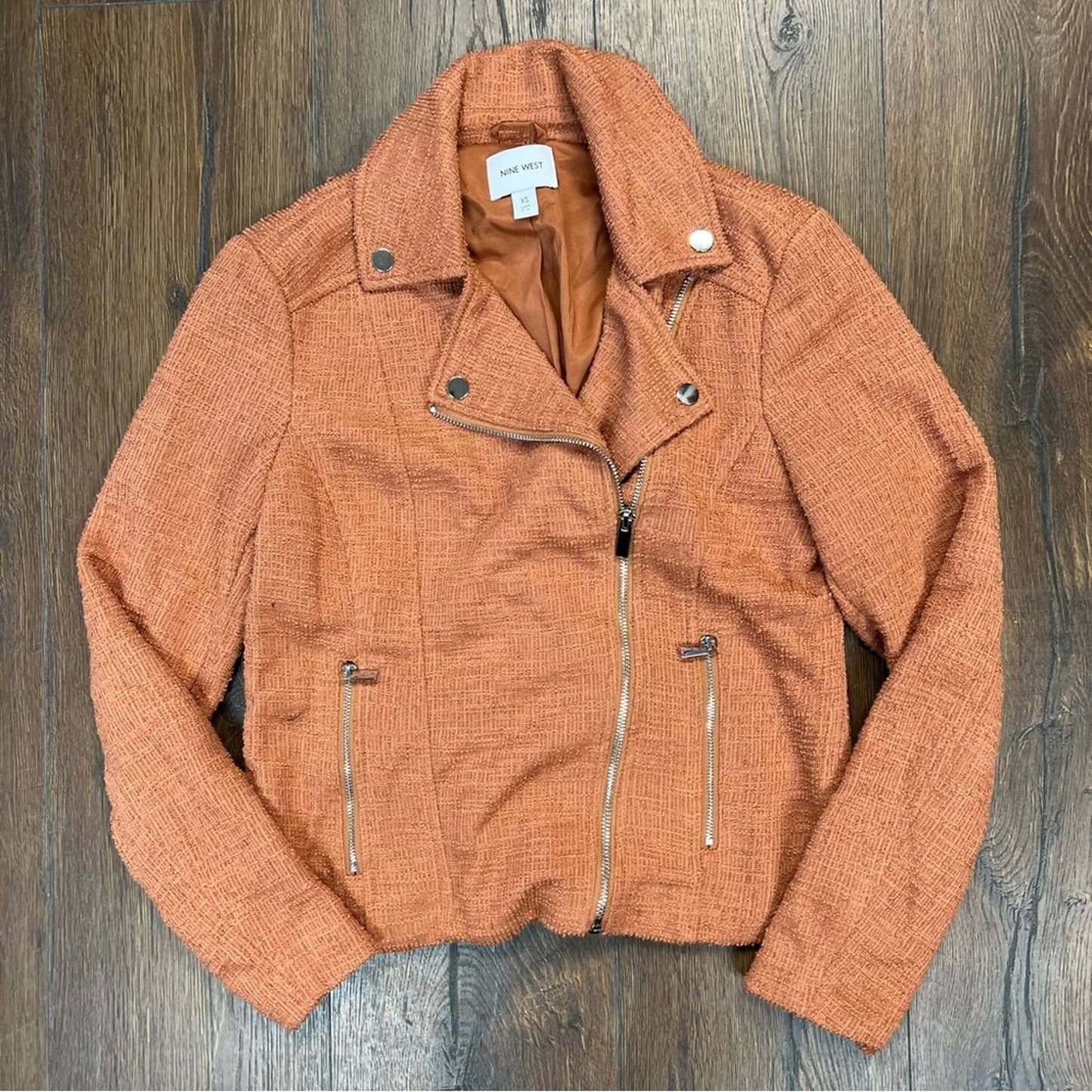 Nine West Textured Knit Moto Jacket- mocha frosting color SZ XS