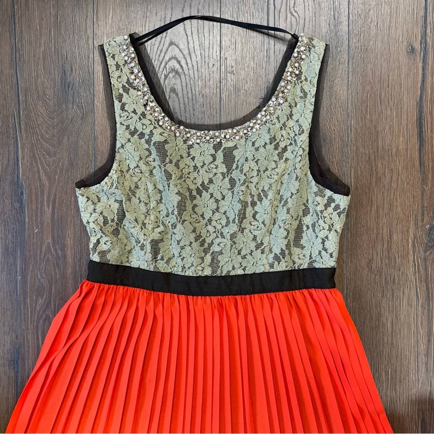 Ryu brown & orange pleated lace dress SZ LG