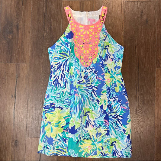 Lilly Pulitzer Pearl Shift Dress Brillant Blue Wade And Sea SZ 14