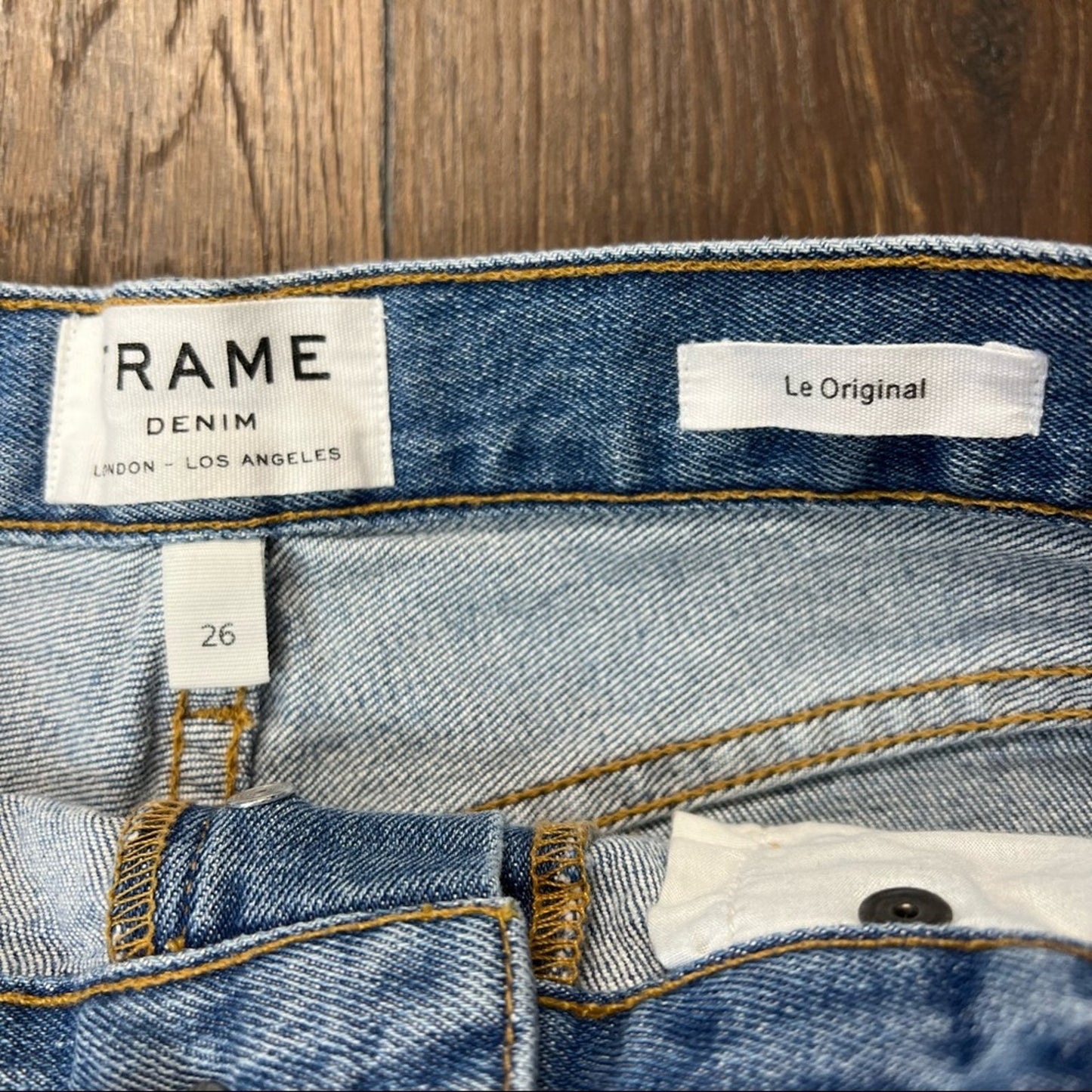 FRAME Denim Le Original High-Rise Denim Shorts with Tulip Hem, Chloe SZ 26/2