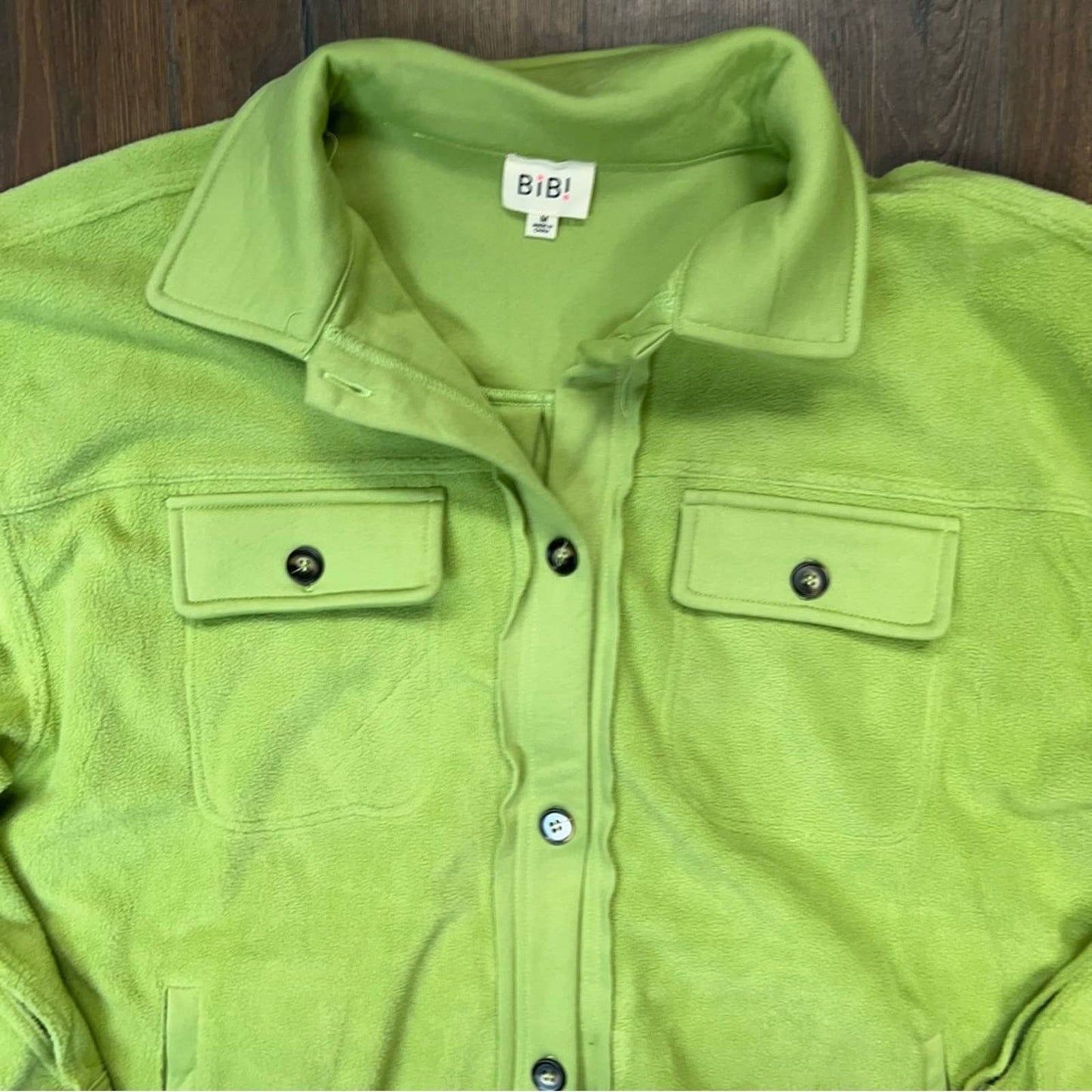 BiBi lime green fleece shacket SZ MED