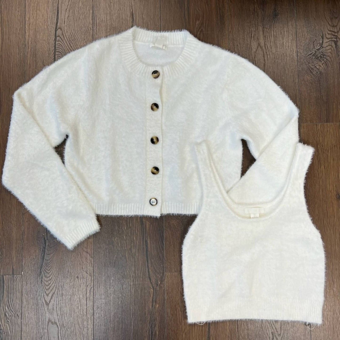 H&M 2 piece fluffy cardigan set SZ LG