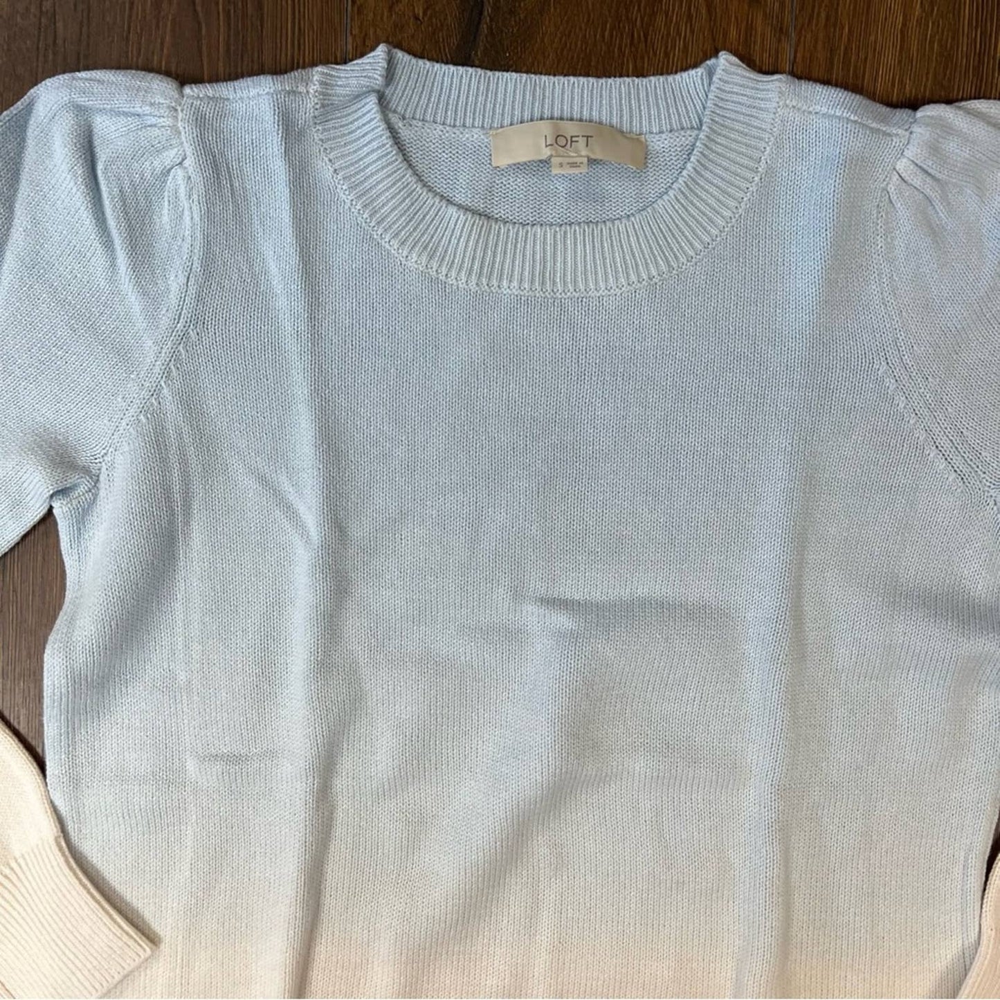 LOFT blue dip dye puff sleeve sweater SZ SM