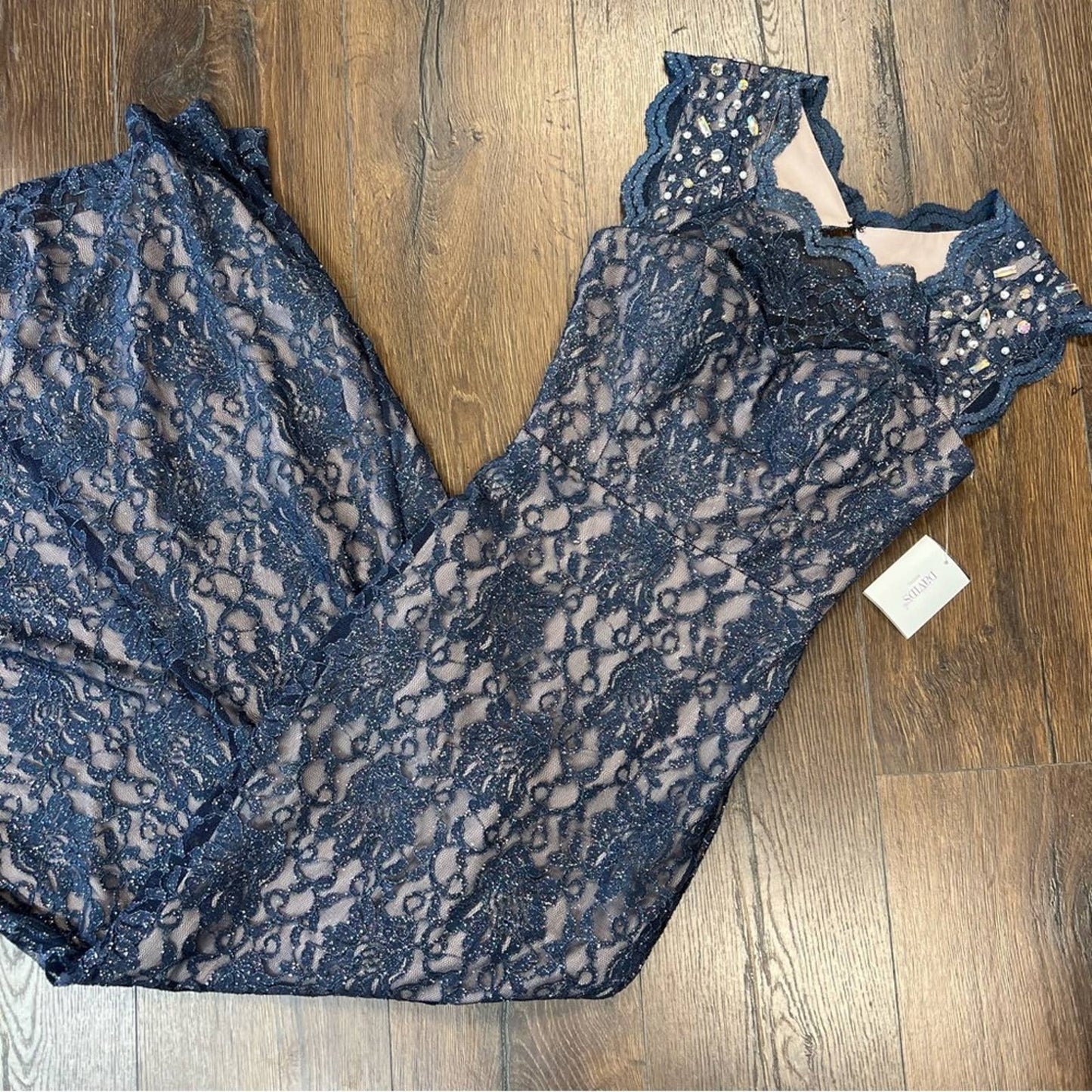 🆕 DAVID'S BRIDAL long lace cap sleeve dress with keyhole back SZ 3