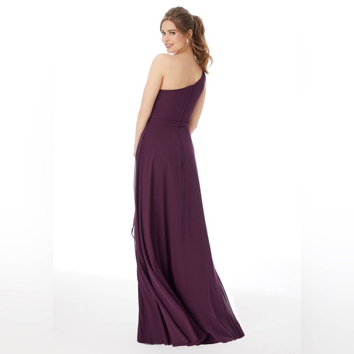🆕 Mori lee One Shoulder Chiffon Bridesmaid Dress SZ 8