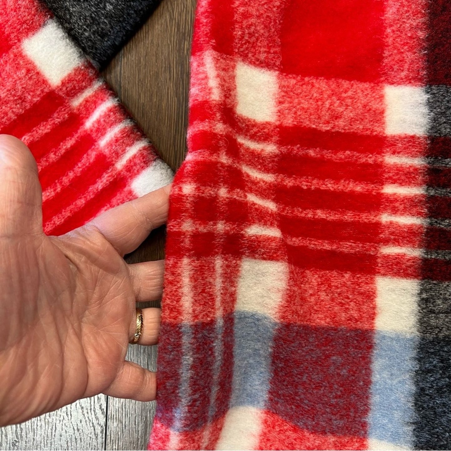 CYNTHIA ROWLEY Crew Neck Red Multicolor Plaid Wool Blend Tweed Coat SZ SM
