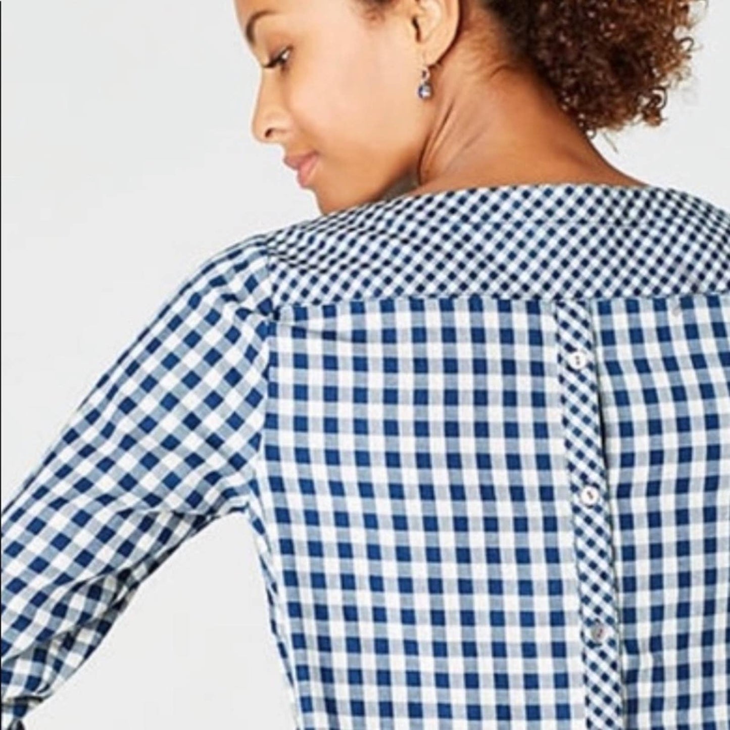 J. Jill indigo gingham button back long sleeve top SZ LG