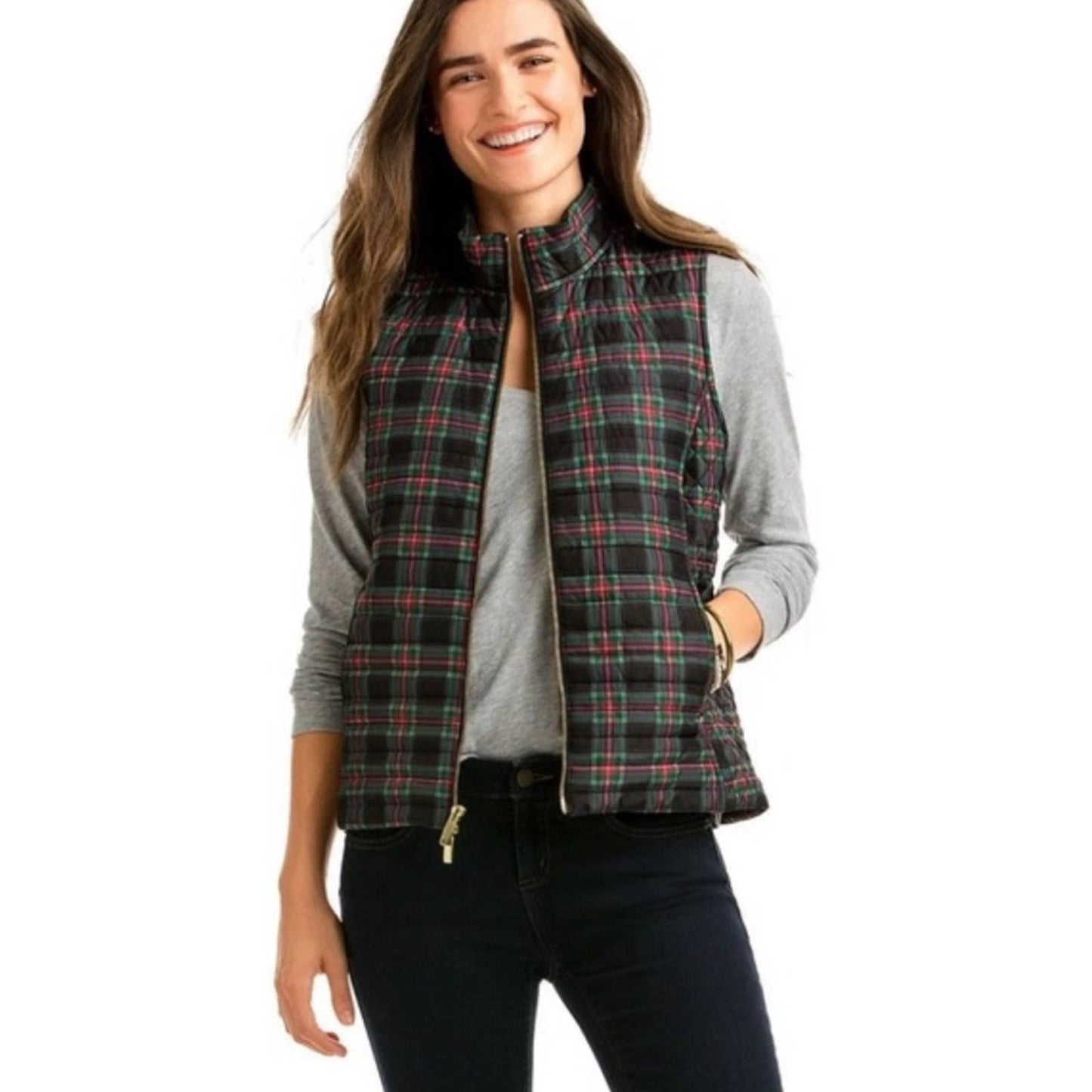 Vineyard Vines Tartan Plaid Puffer Vest SZ MED
