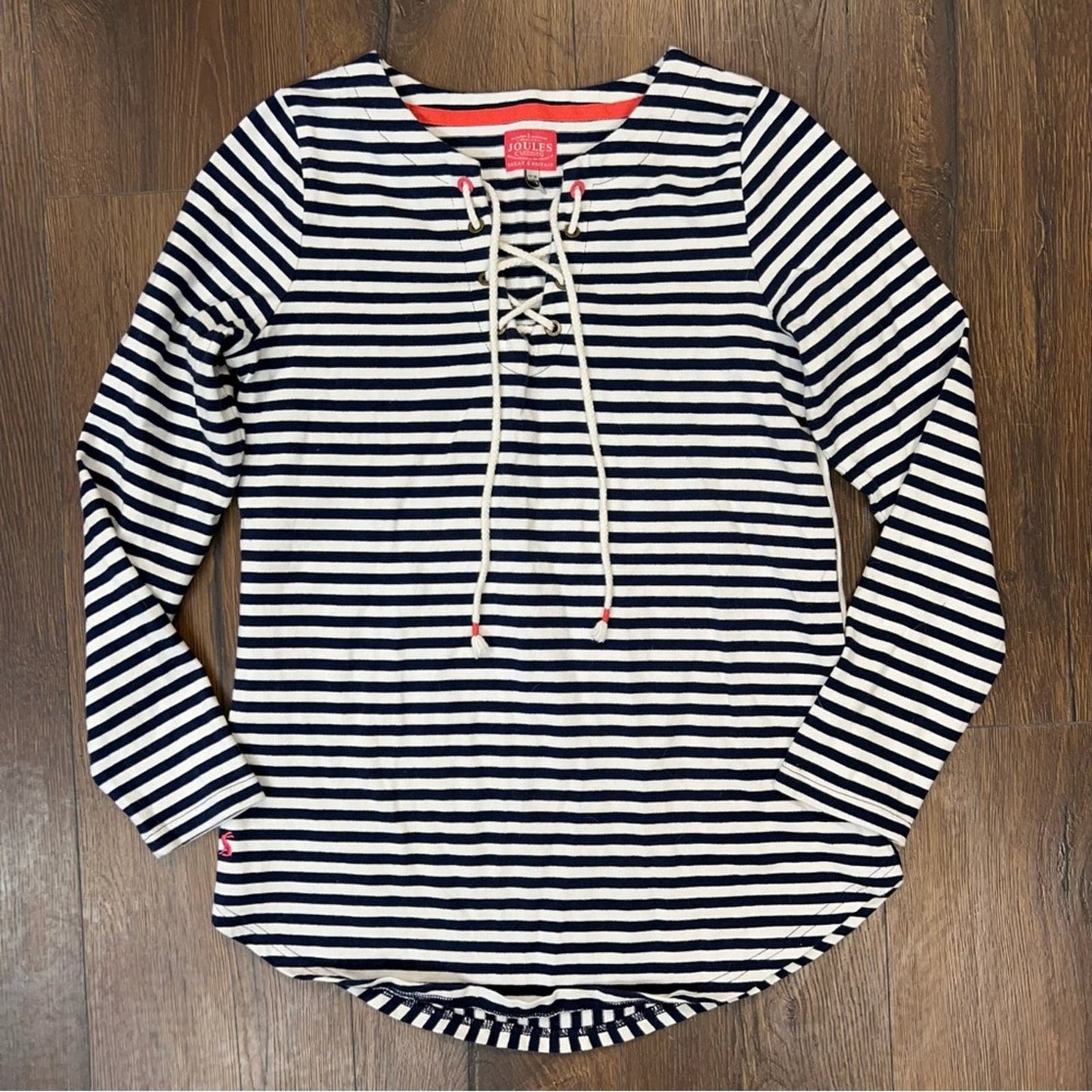 Joules Women's Lacey Lace Front Sweatshirt - French Navy Stripe SZ 6
