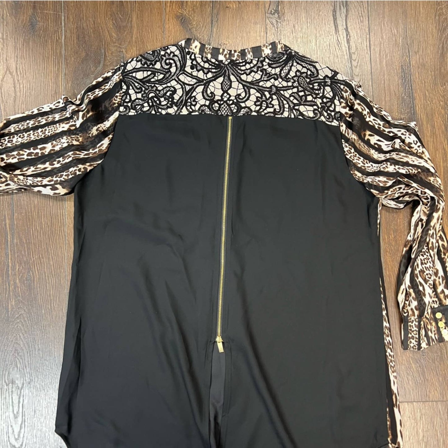 Chicos BLACK LABEL Mixed-Print Zip Back Blouse SZ 2/LG