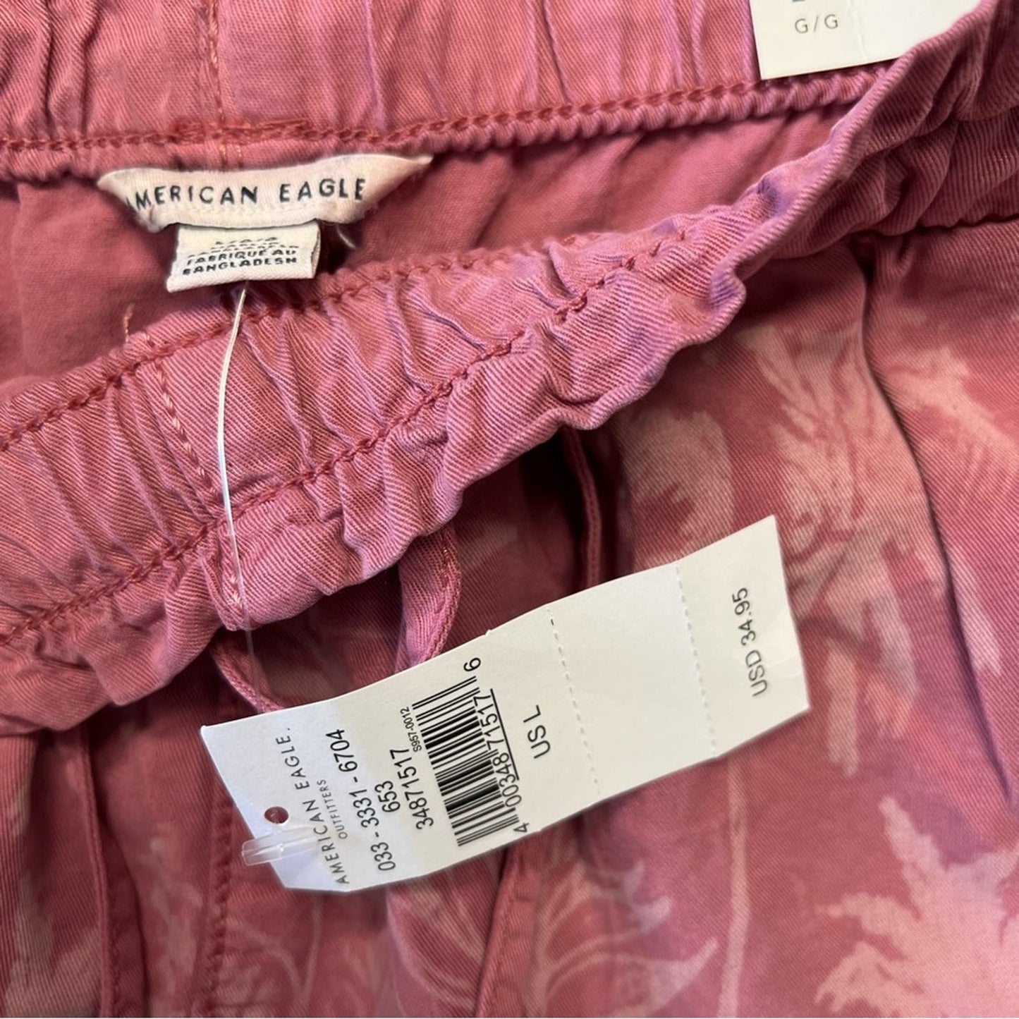 🆕 American Eagle pink Hawaiian drawstring shorts SZ LG