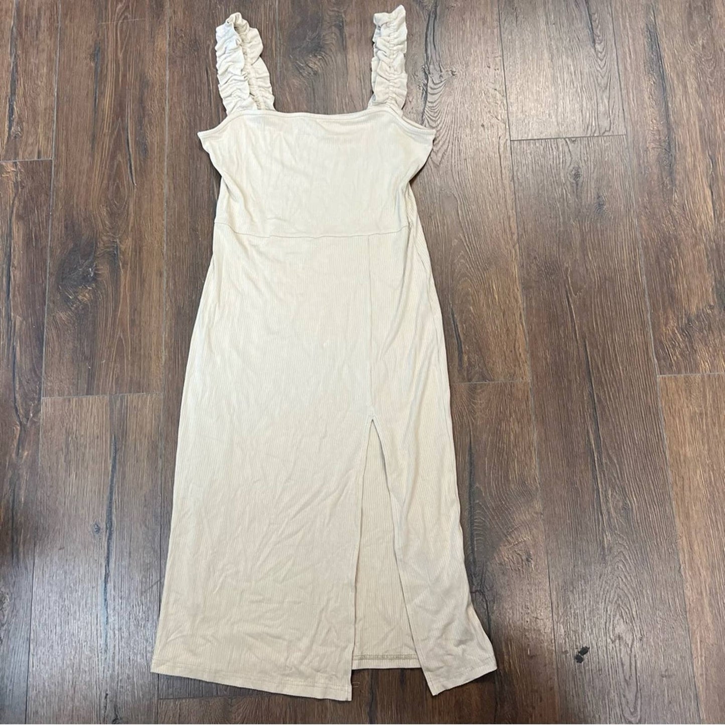 Sweet Lemon tan ribbed midi dress SZ LG