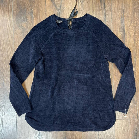 Talbots snuggly soft navy sweater with back tie SZ MED