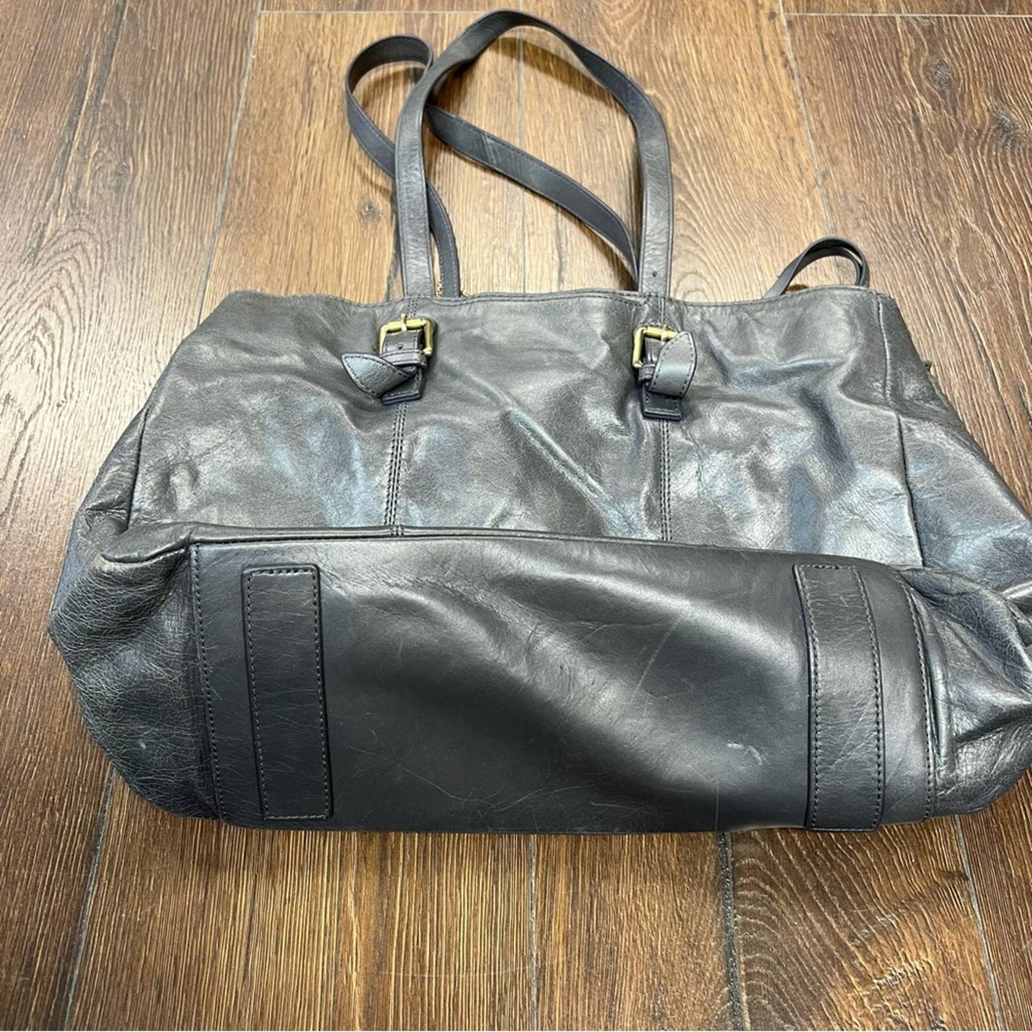 HOBO gray polished leather tote bag