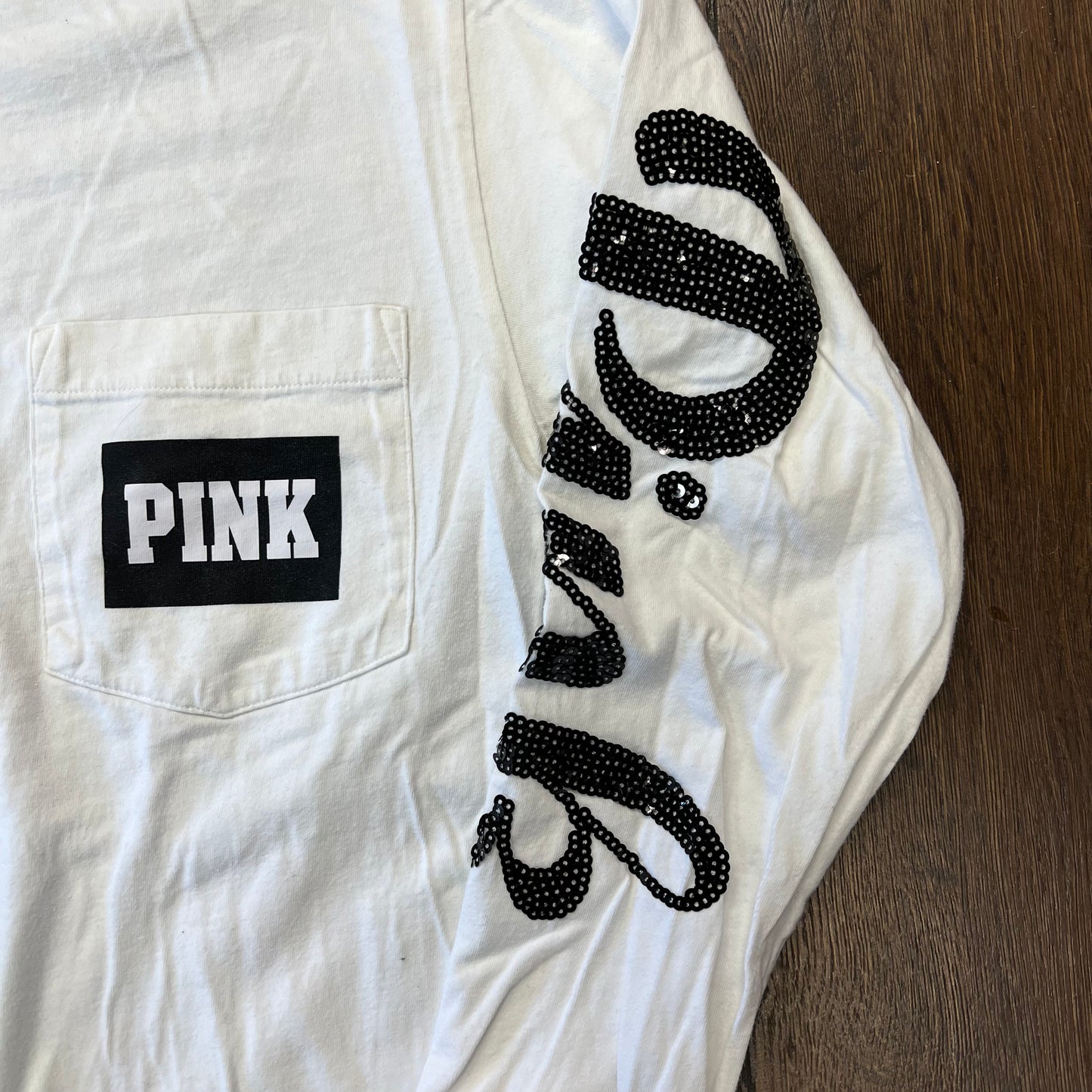 Victoria Secret PINK long sleeve sequin tee SZ LG