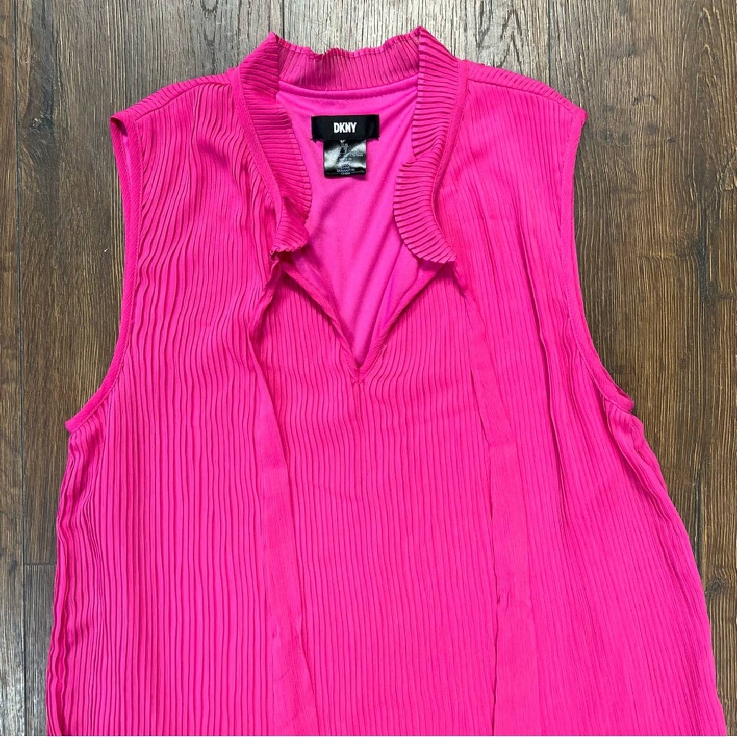 DKNY Split Tie V-Neck Sleeveless Pleated Chiffon Trapeze Dress SZ 10