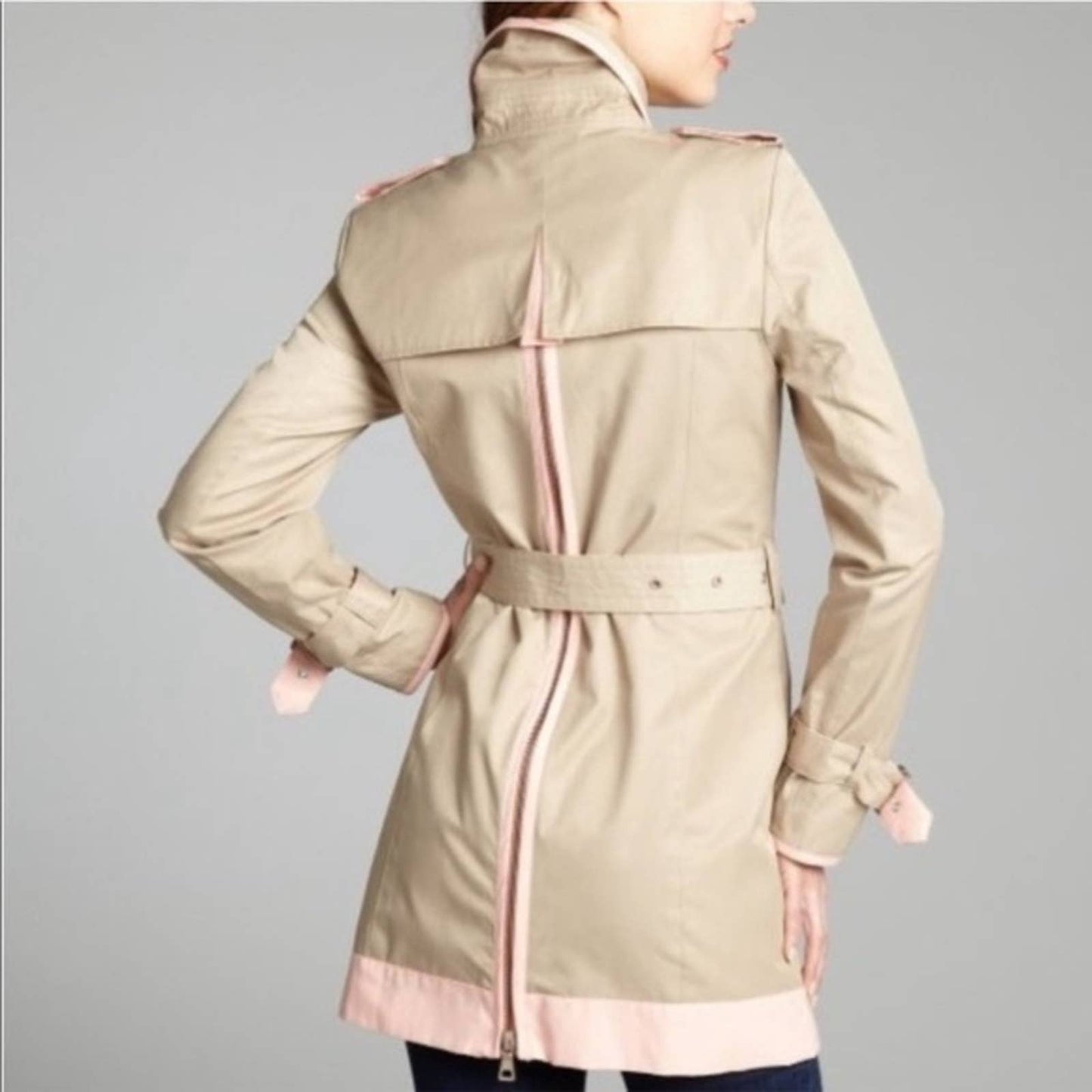 Sam Edelman Gigi tan trench coat with pink trim SZ MED