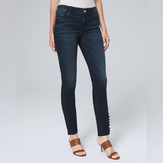 White House black market Classic-Rise Button-Detail Skinny Ankle Jeans SZ 12