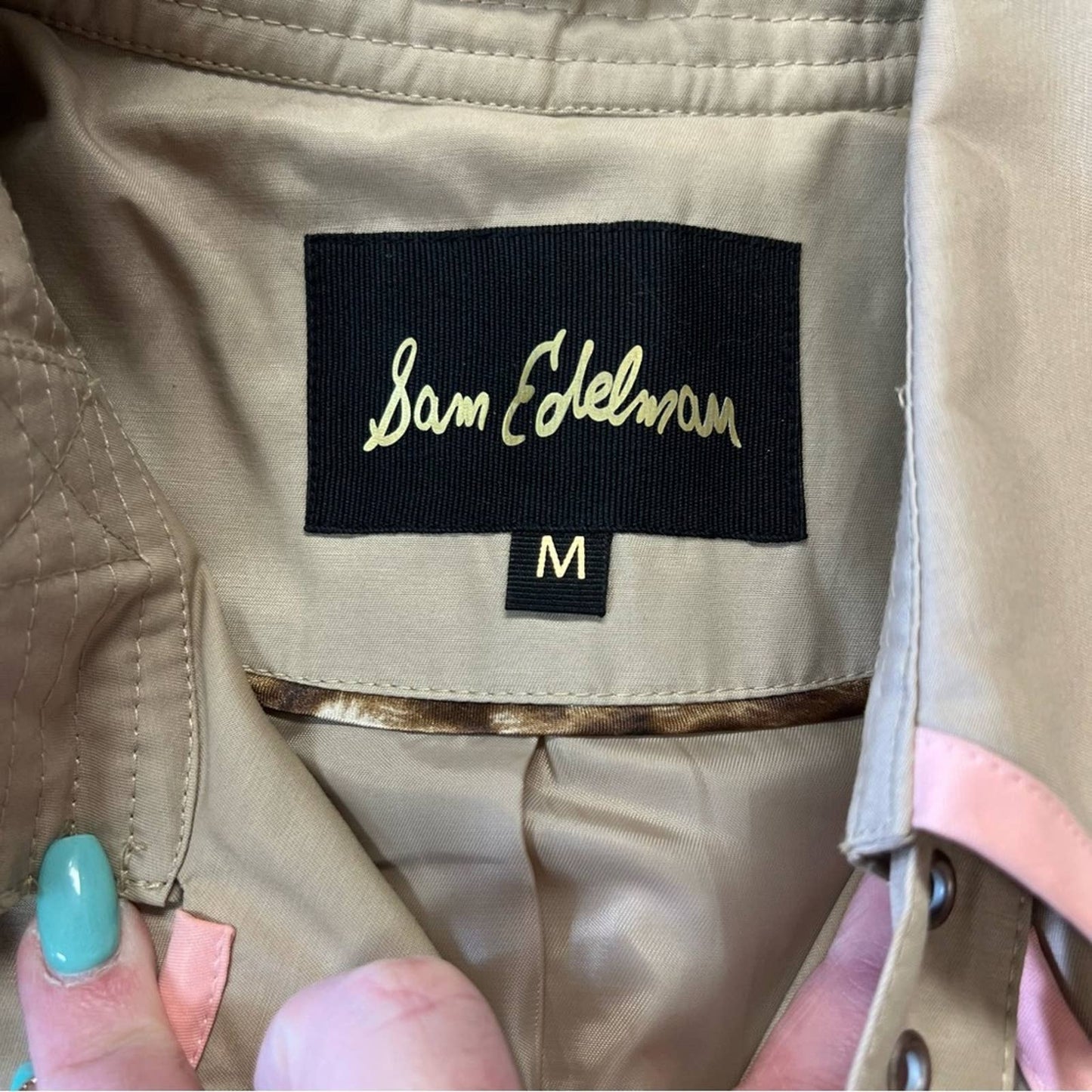 Sam Edelman Gigi tan trench coat with pink trim SZ MED