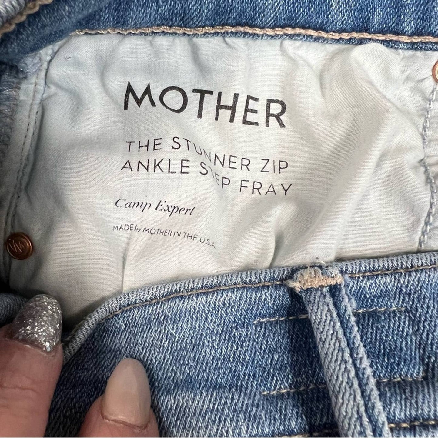 MOTHER The Stunner Zip Ankle Step Fray in Camp Expert SZ 28/6